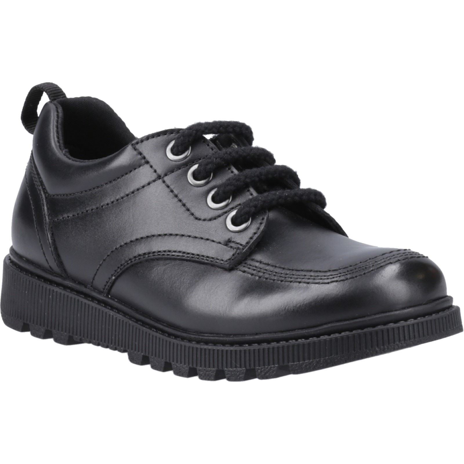 Hush Puppies Keeley Leather Youth Girl's Black Lace-Up Shoes