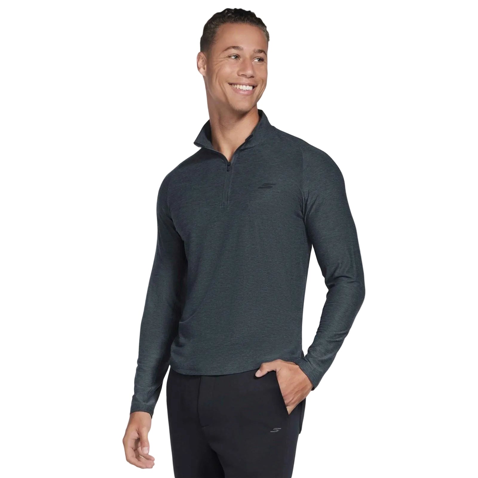 Skechers GO DRI All Day Performance 1/4 Zip Polyester Men's Black Activewear T-Shirts