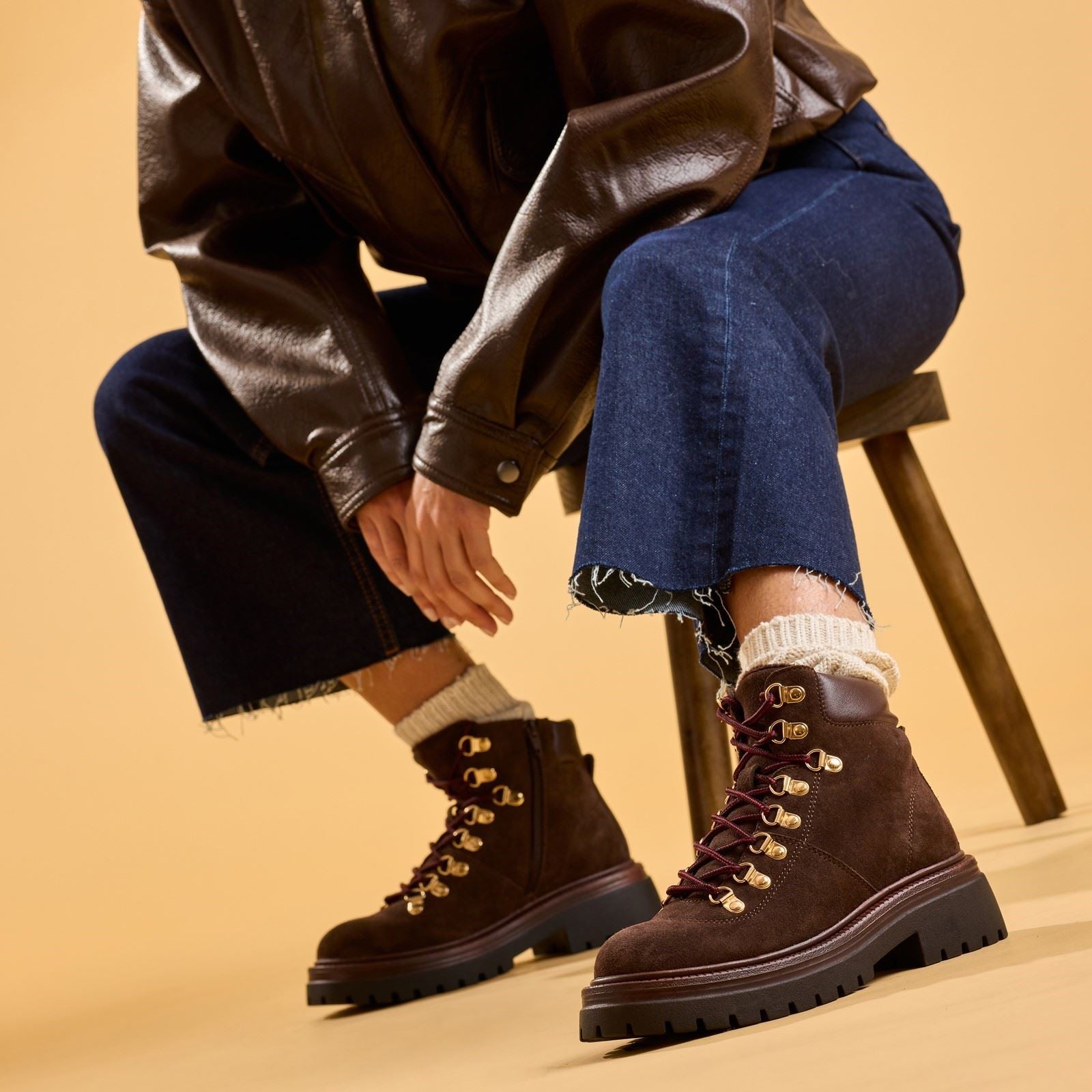 Hush Puppies Robyn Hiker Suede Women's CHOCOLATE Heeled Ankle Boots