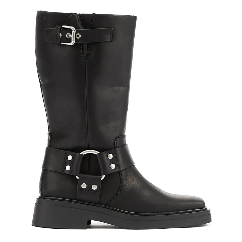 Womens black 2024 studded biker boots