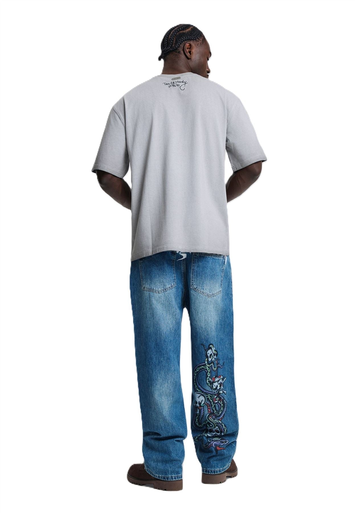 Ed Hardy Oil Wash New York Graphic Relaxed Men's Grey T-Shirts
