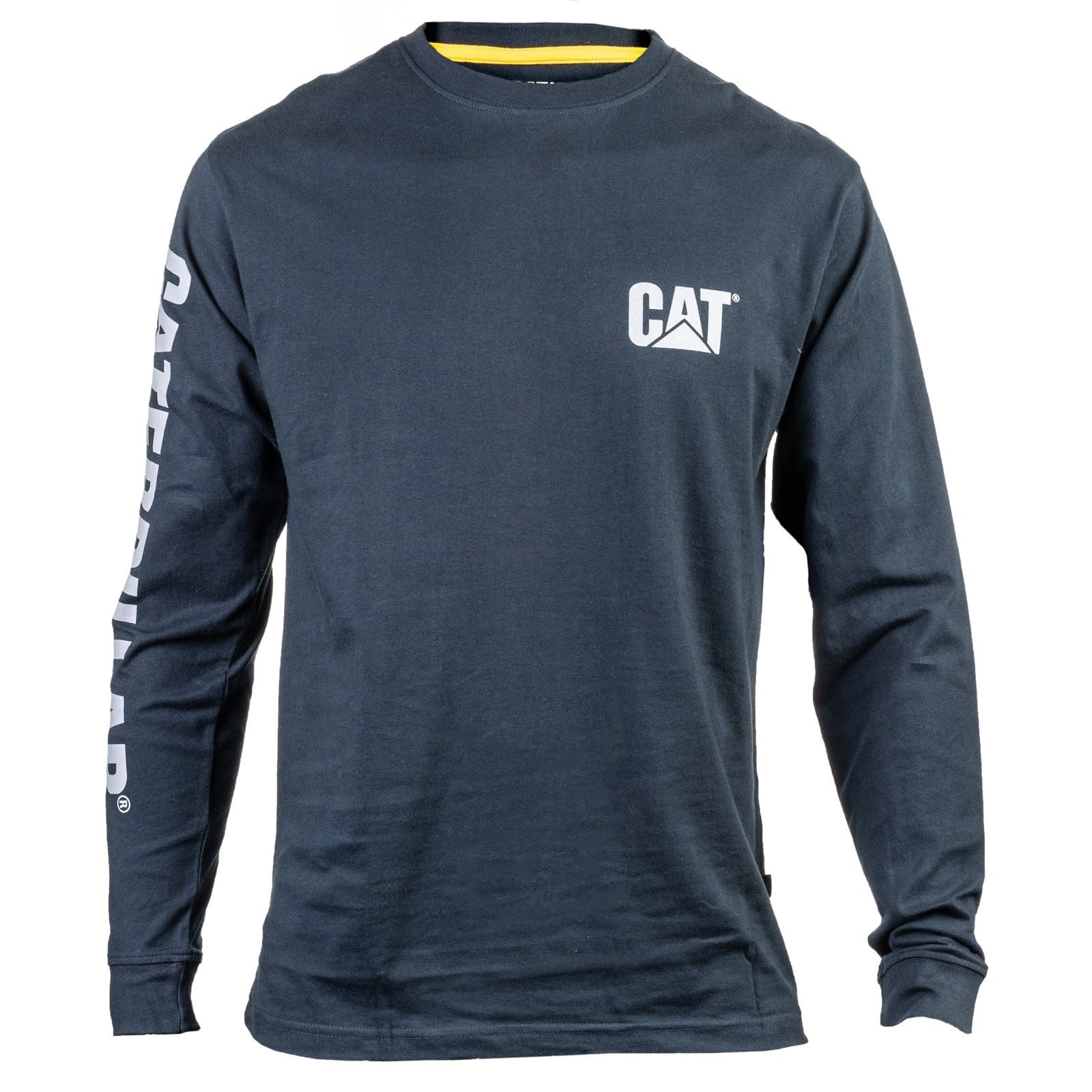 Caterpillar Trademark Banner Long Sleeve Cotton Men's Blue T-Shirt