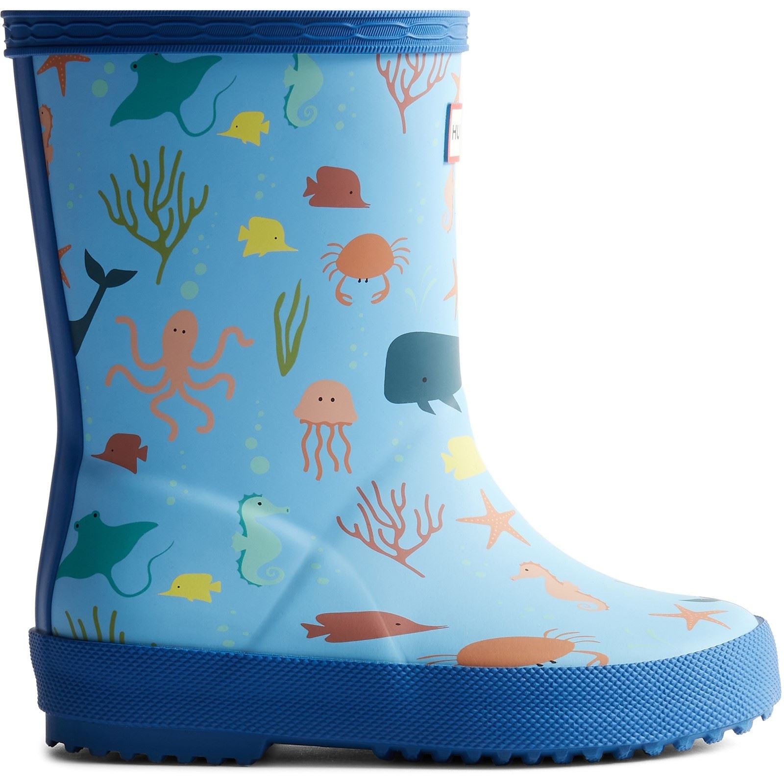 Hunter Kids First Classic Ocean Print Boot Rubber Kid's Amplifying Blue/Dragonfly Blue Wellington Boots