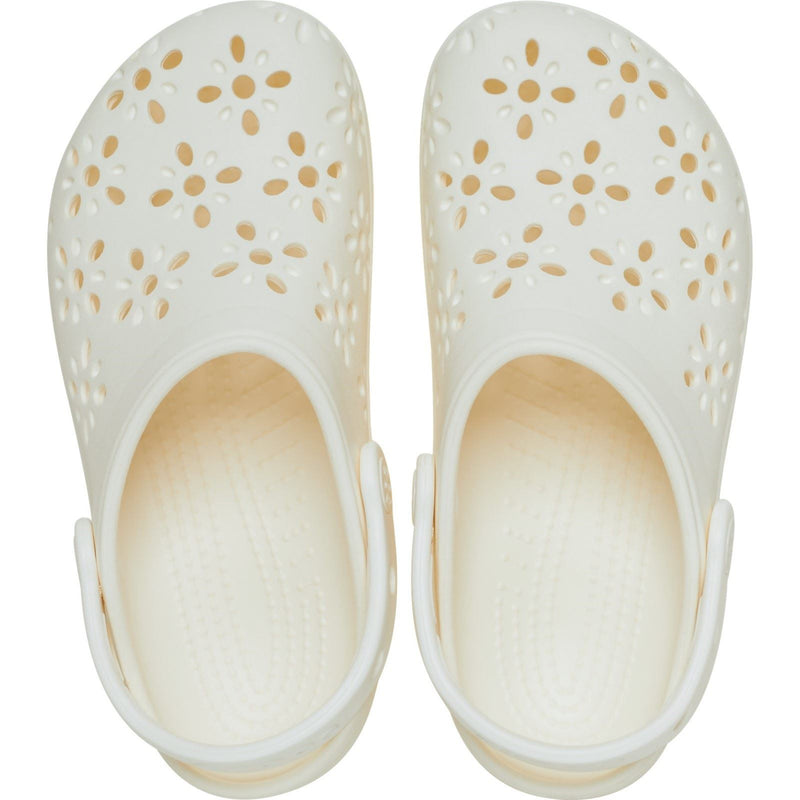 Crocs Classic Floral Cut Out Synthetic Chalk Clogs