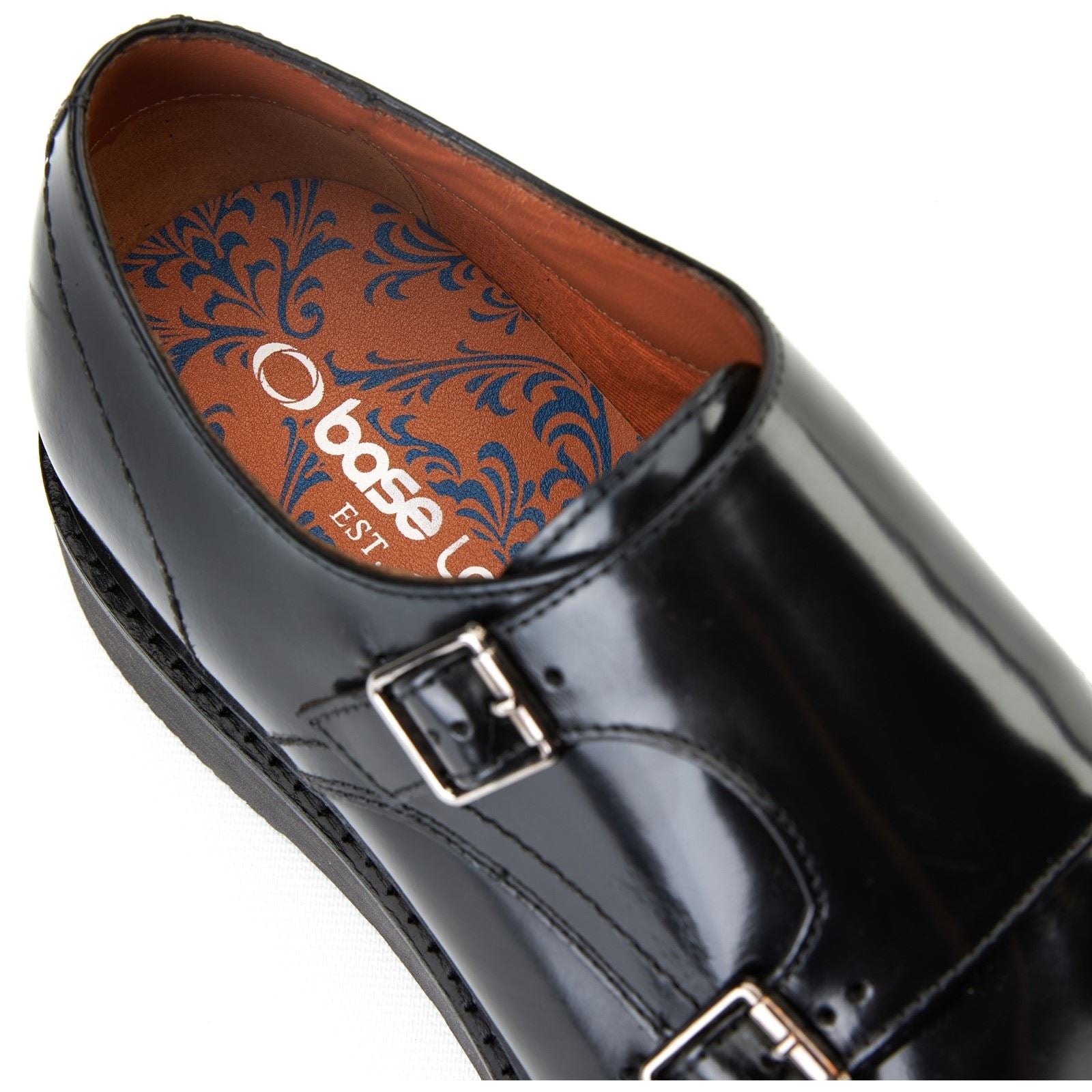 Base London Knight Leather Men's Black Double Monk Shoes