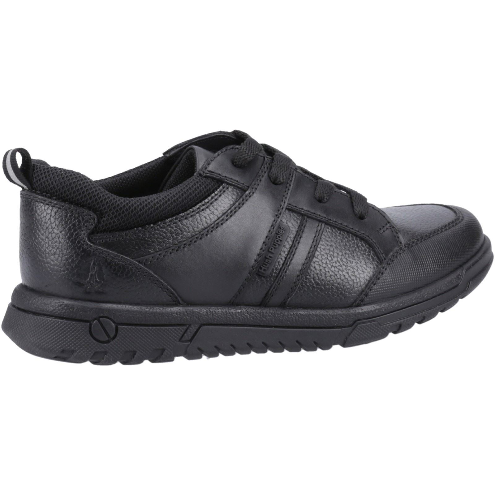 Hush Puppies Steven Leather Youth Boy's Black Lace-Up Shoes