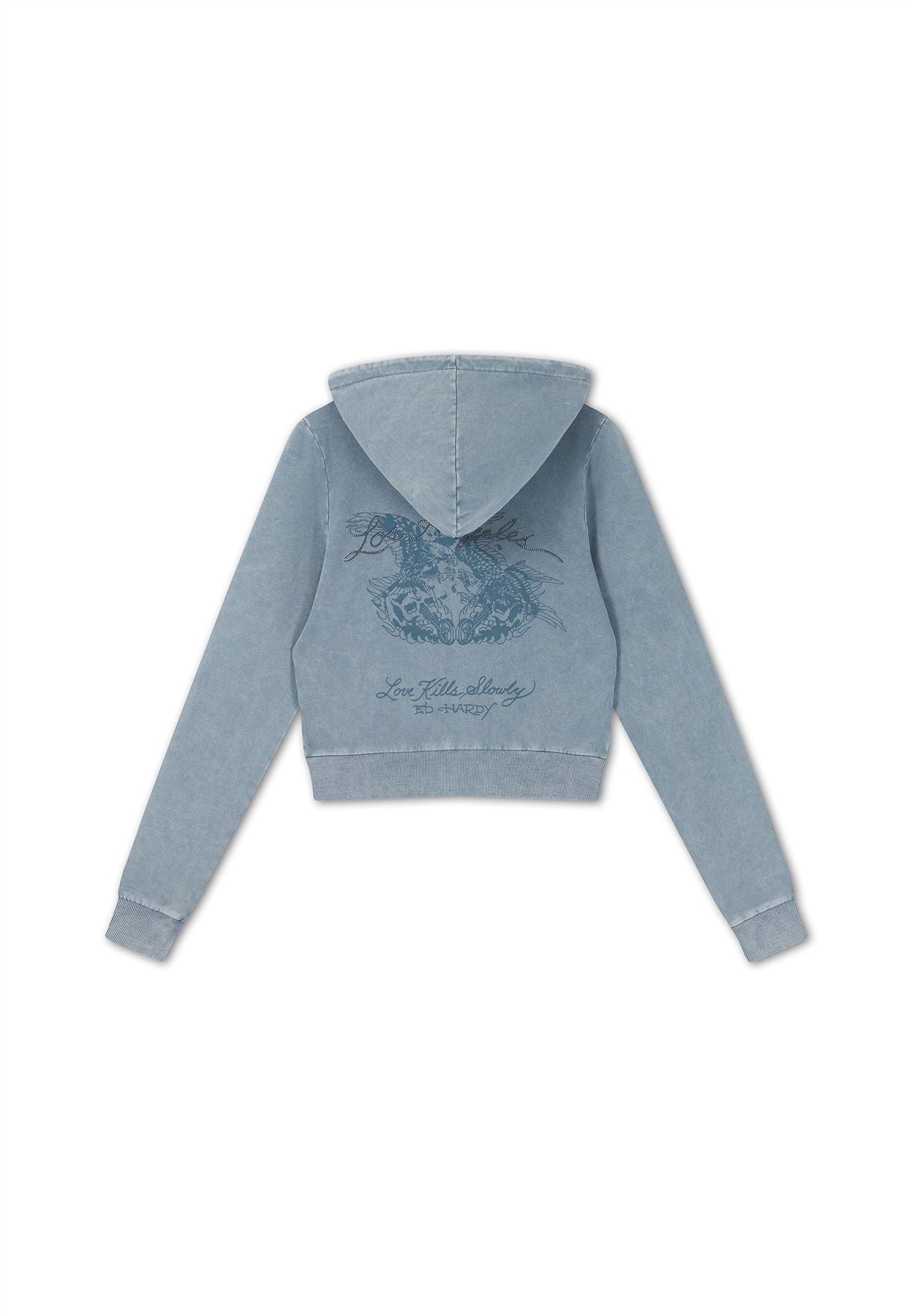 Ed Hardy Stay True Fitted Cropped Zip Women's Blue Hoodie