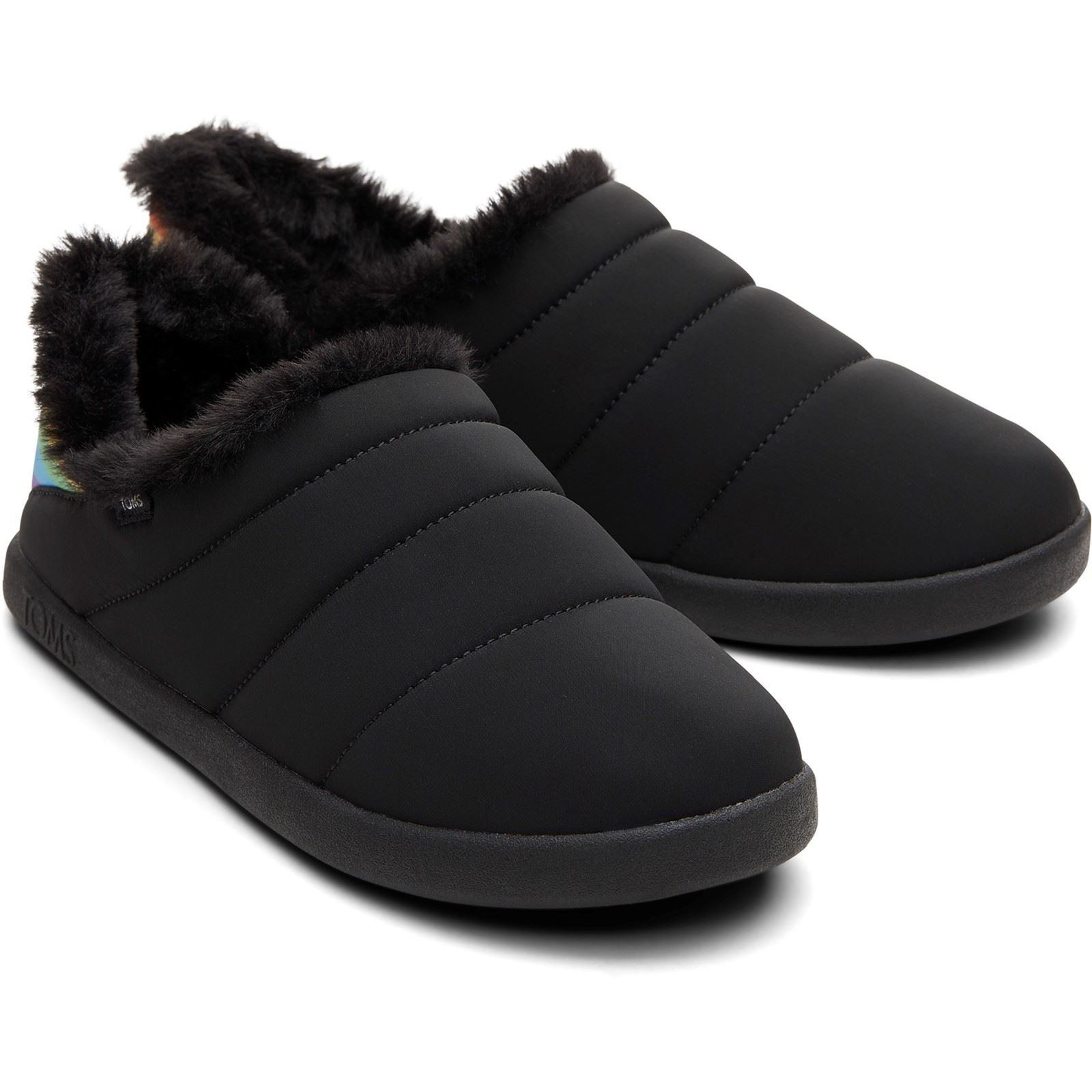 TOMS Ezra Nylon Women's Black Matte woven/Rainbow Slippers