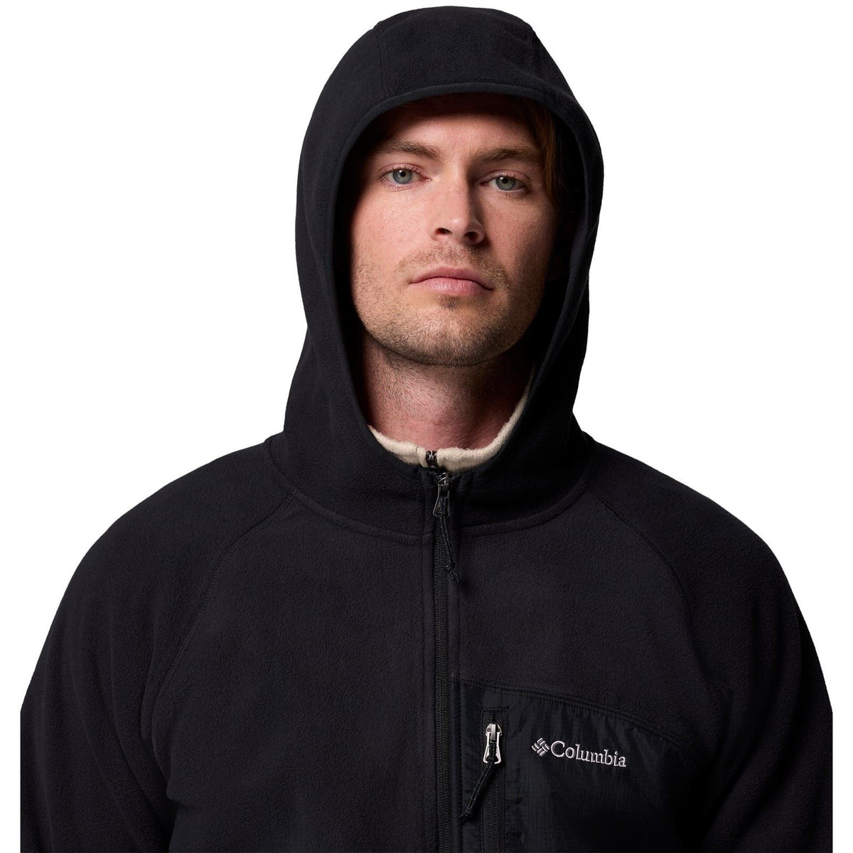 Columbia Fast Trek Overlay Hooded Full Zip Men's Black Fleece Jacket