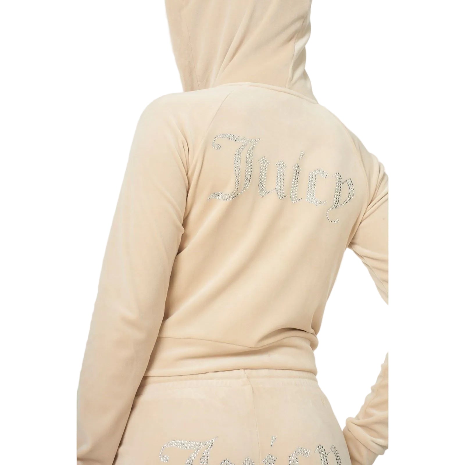 Juicy Couture Classic Velour With Juicy Logo Polyester Women's Tan Hooded Sweatshirt
