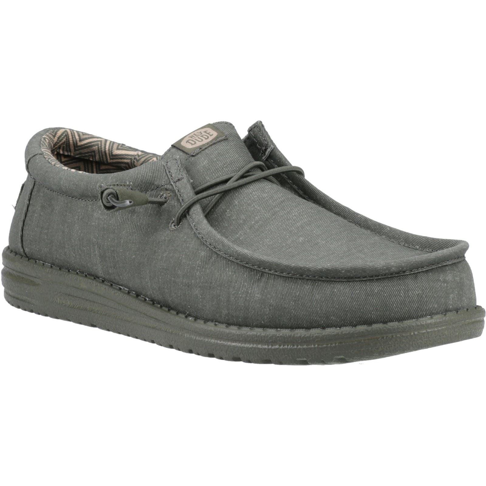 HEYDUDE Wally Stretch Canvas Cotton Men's Deep Green Moccasins Shoes