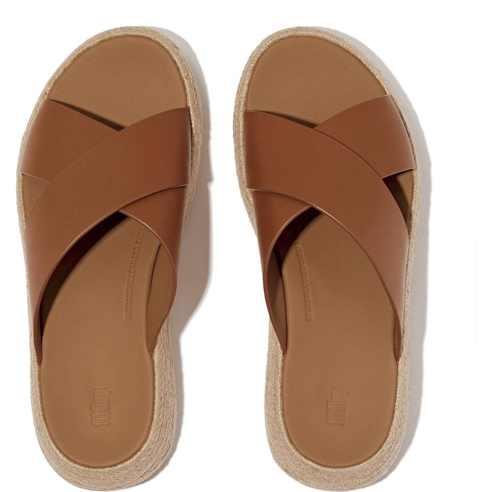 Fitflop F-Mode Cross Slide Leather Women's Deep Tan Sandals