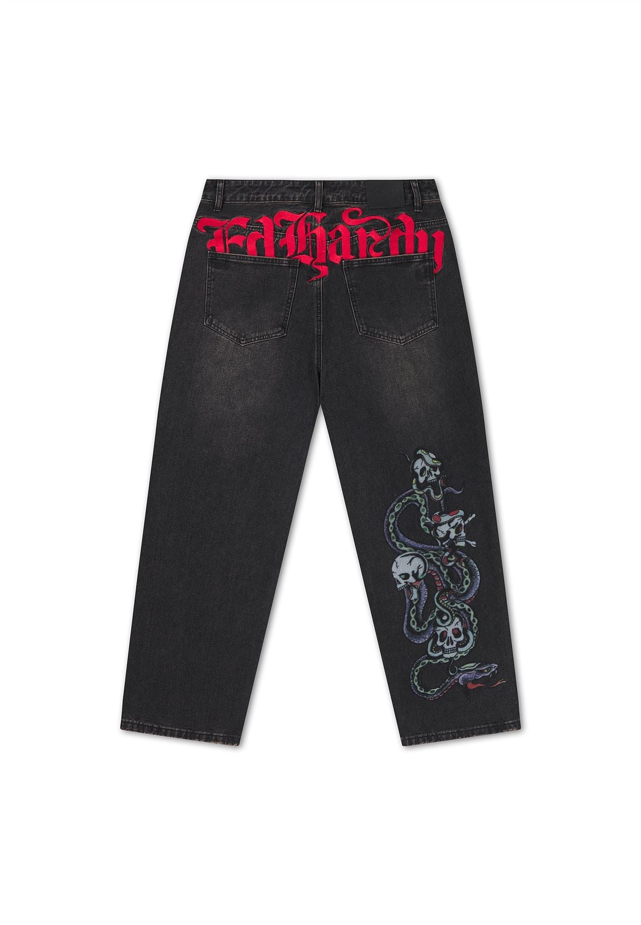 Ed Hardy Serpent Skull Graphic Washed Men's Black Jeans