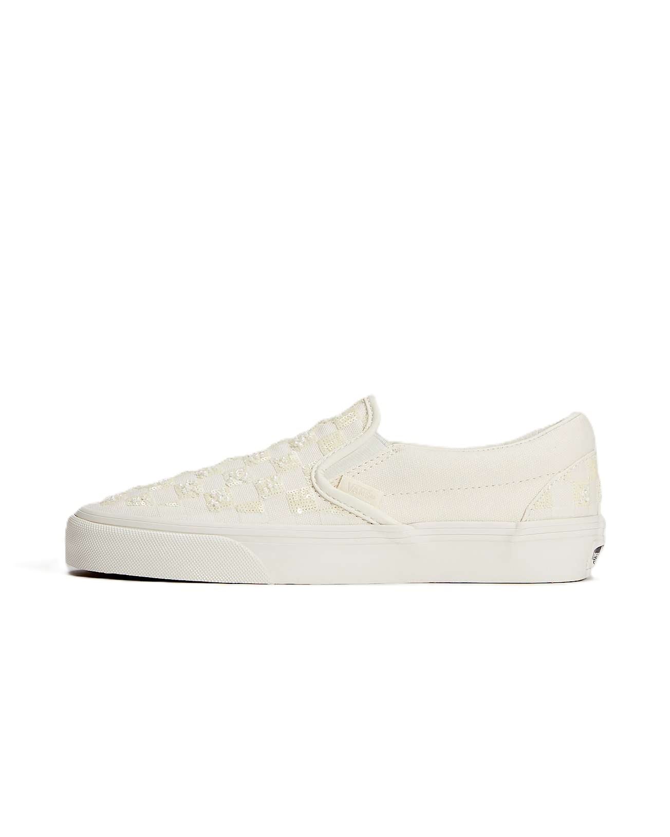 Vans Classic Slip-On  Women's Canvas White Beaded Checkerboard Trainers