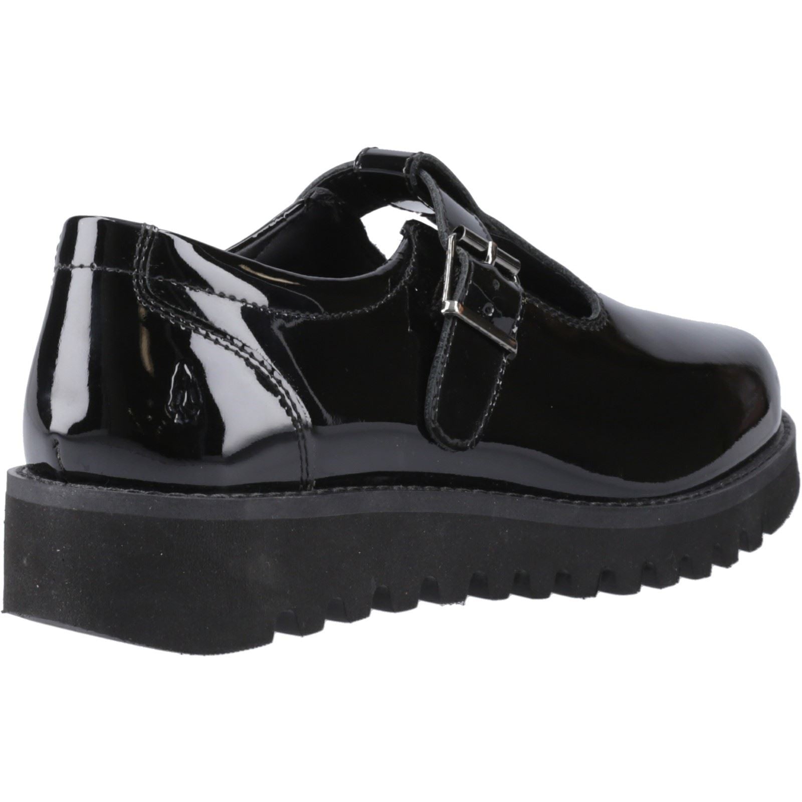 Hush Puppies Florrie T-Bar Leather Youth Girl's Black Shoes