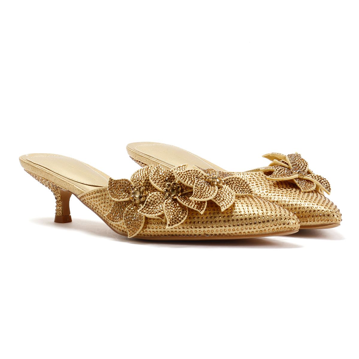 French Connection Victoria Velvet Kitten Heel Women's Gold Mules