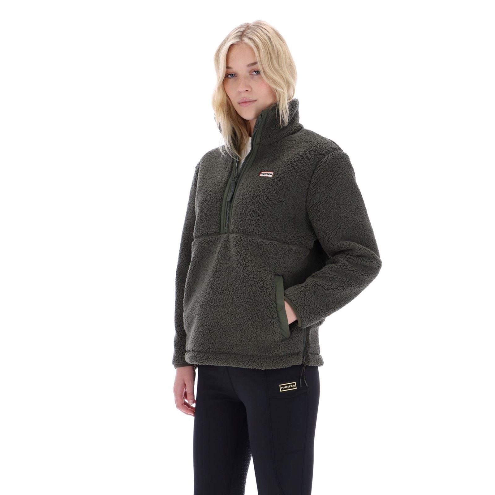 Hunter Tiorga 1/4 Zip Borg Fleece Polyester Women's Green Zip Neck Pullovers