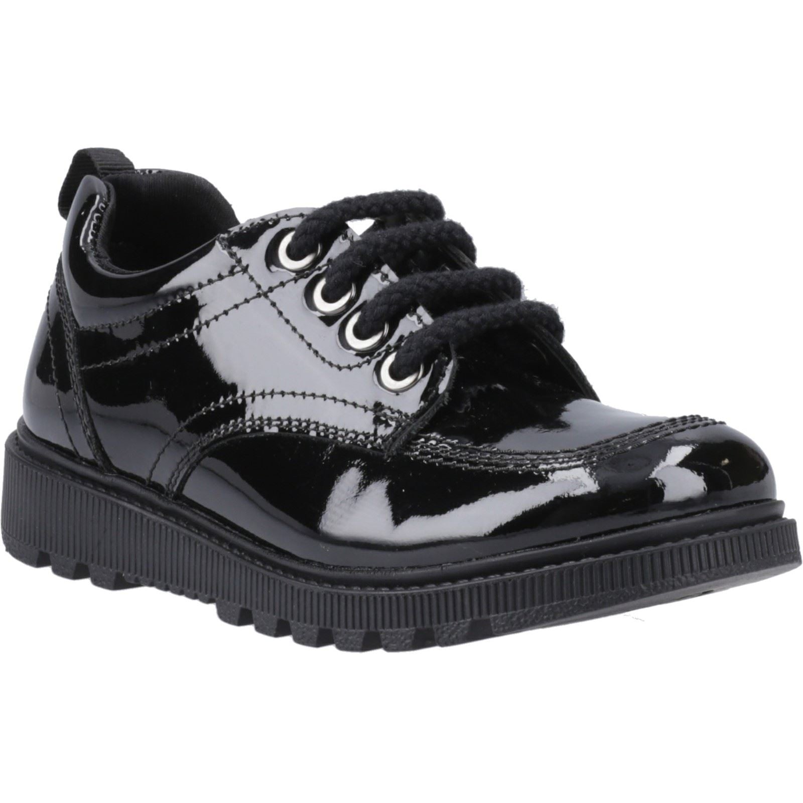 Hush Puppies Keeley Patent Leather Youth Girl's Black Lace-Up Shoes