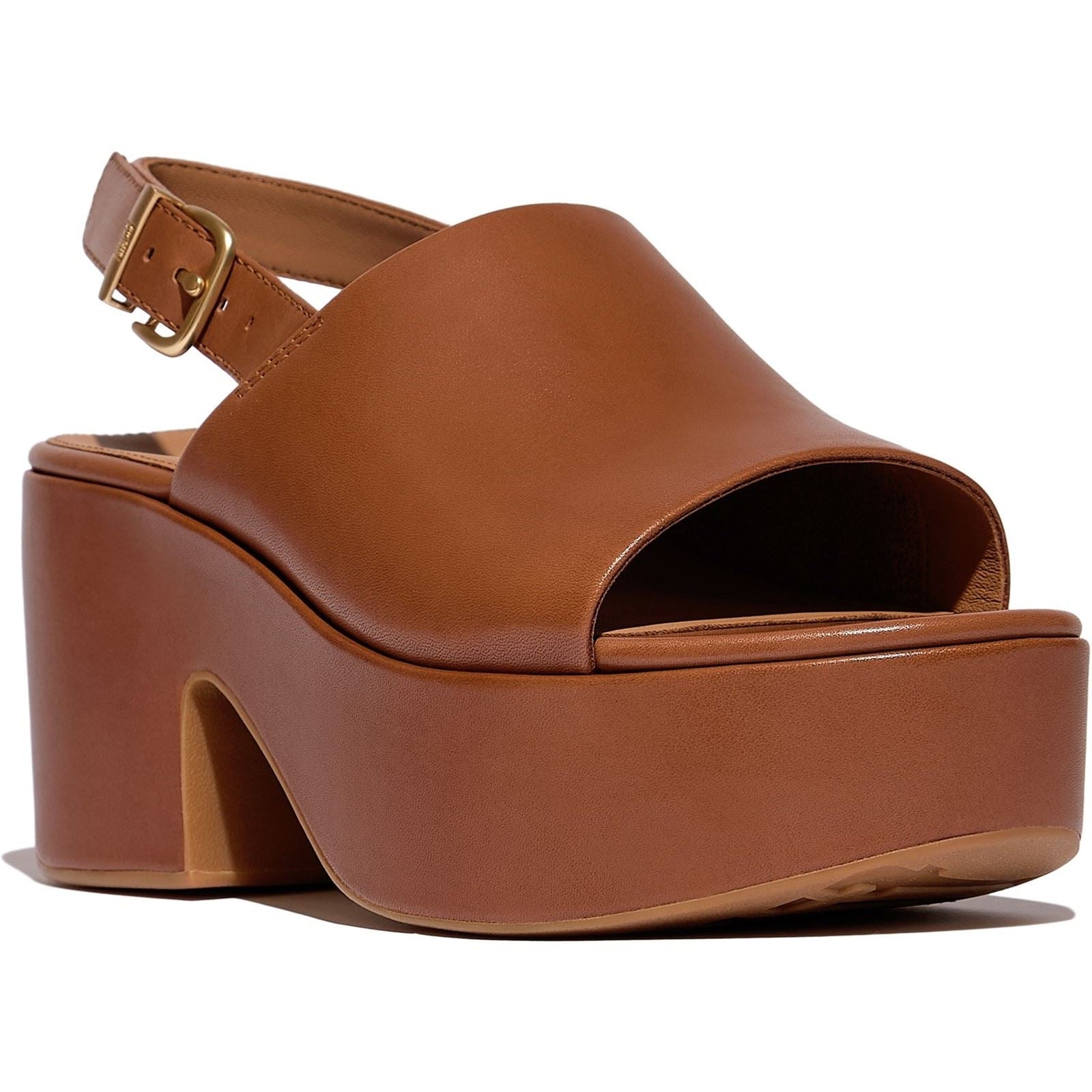 Fitflop Platfforms Heeled Backstrap Leather Women's Deep Tan Sandals