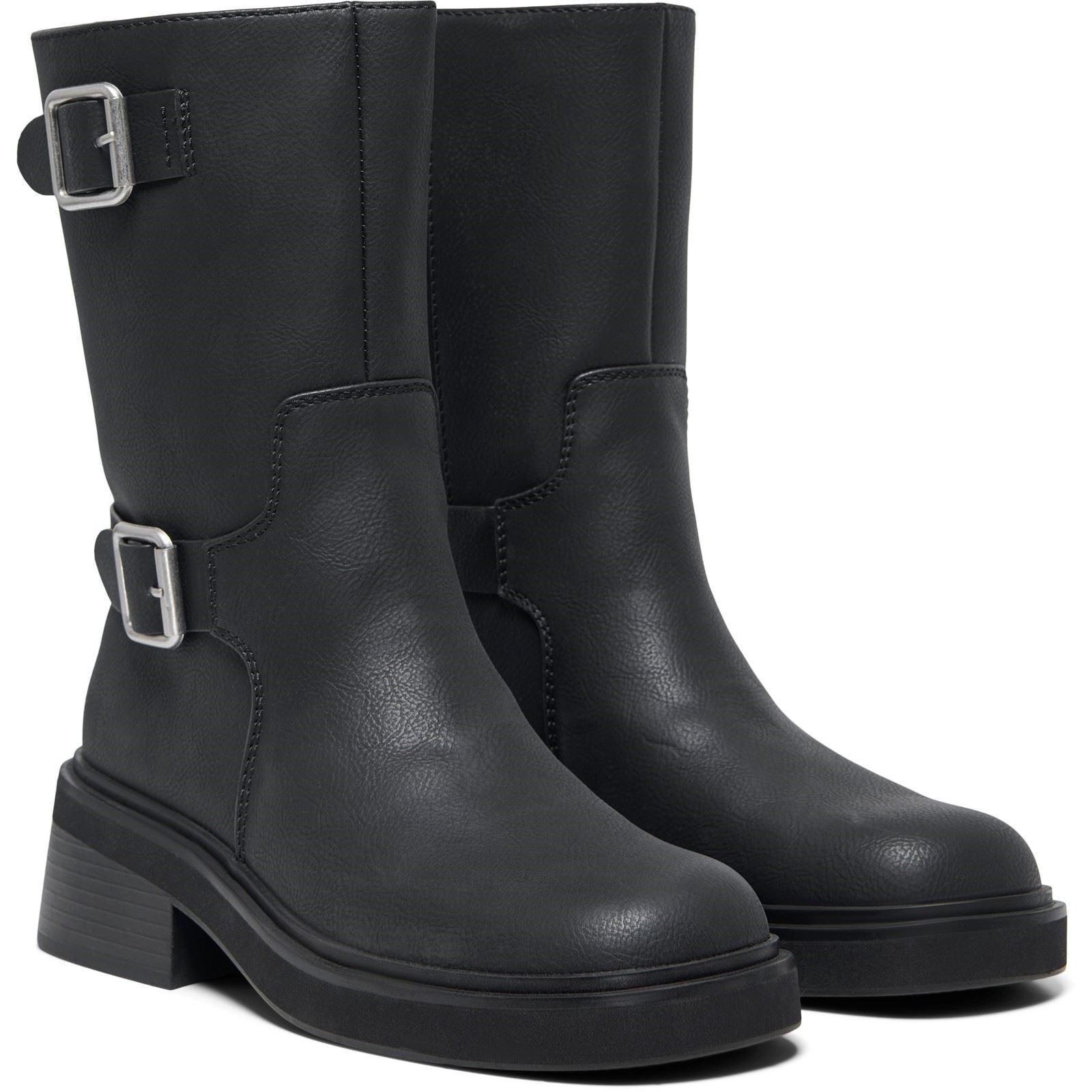 ONLY BUTTER-2 Polyurethane Women's Black Heeled Mid Calf Boots