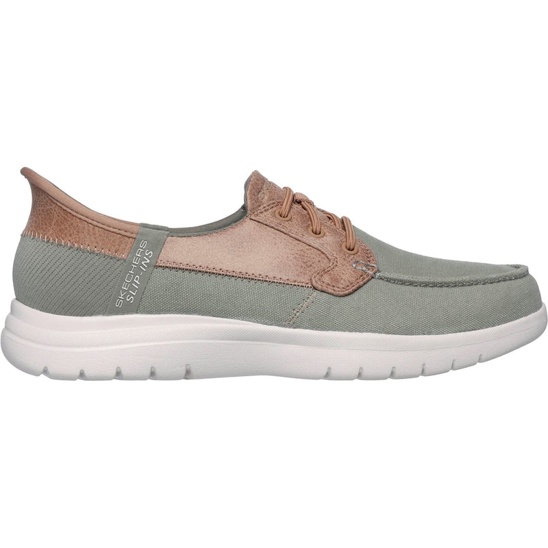 Skechers On-the-GO Flex - Palmilla Canvas/Faux Leather Women's Olive Boat Shoes