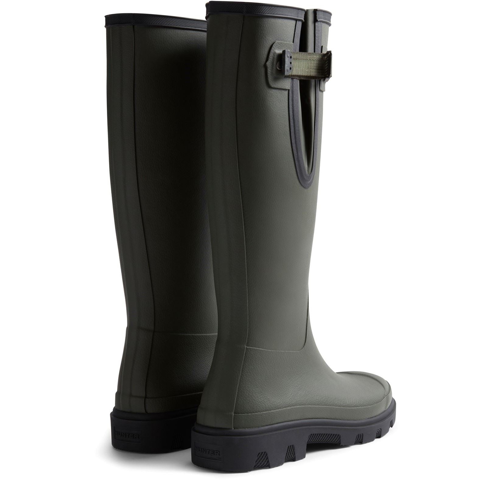 Hunter Downpour Adjustable Boot Rubber Men's Dark Olive/Black Wellington Boots