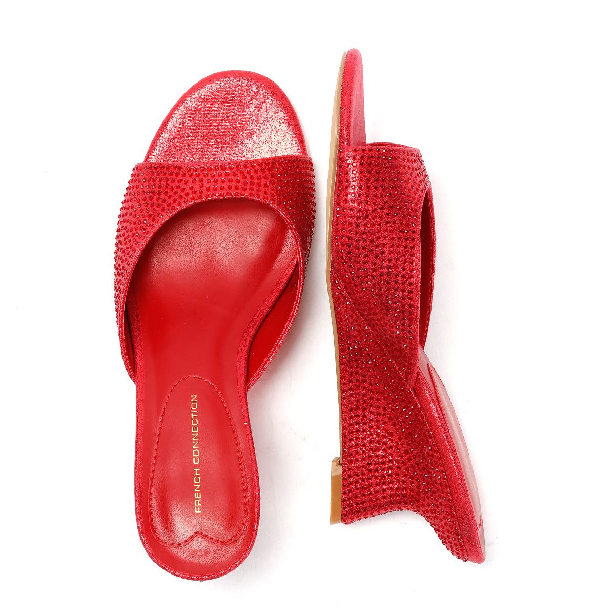 French Connection Tina Rhinestone Women's Red Wedge Sandals