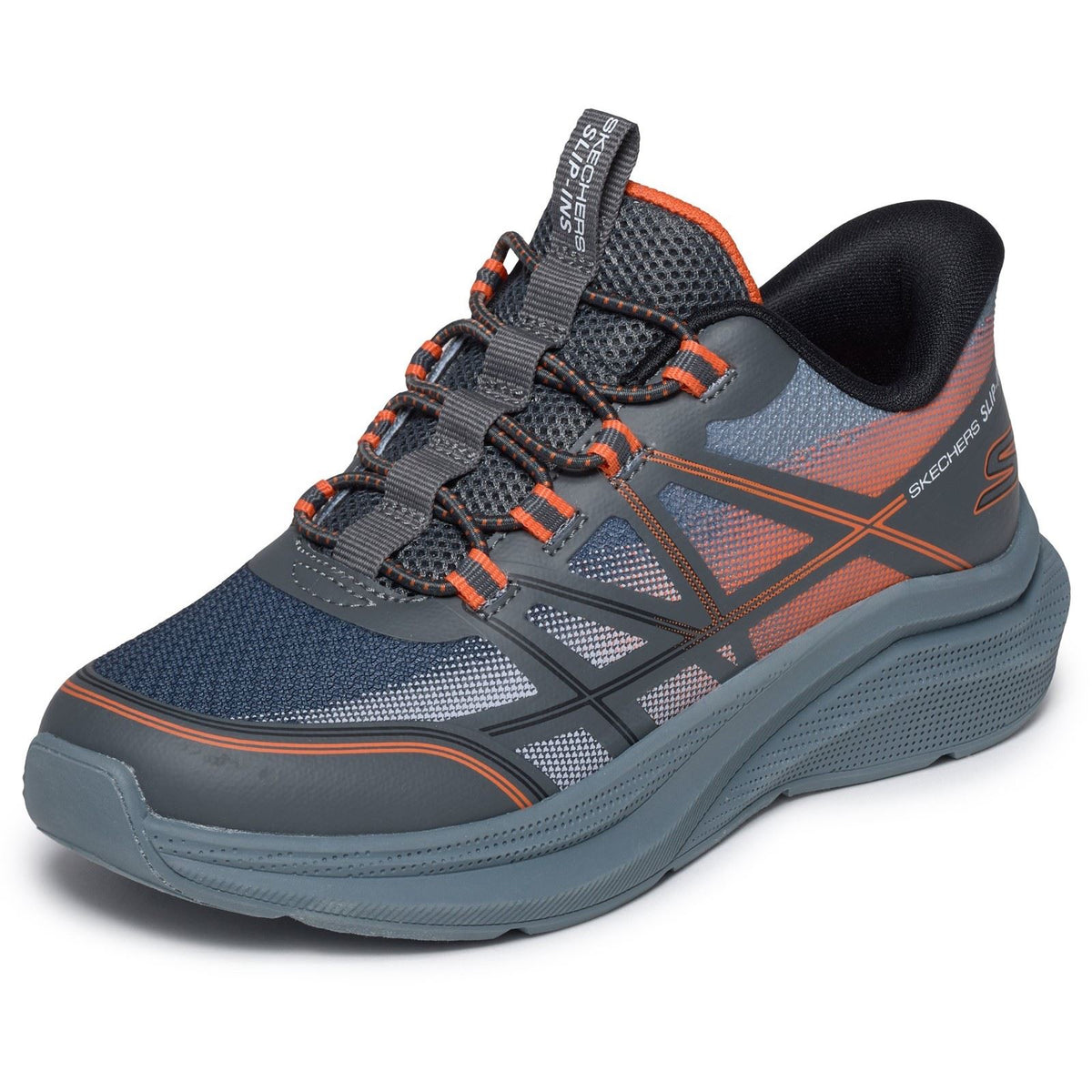 Skechers Microspec Velocity Grid-Shift Charcoal/Orange & Black Trainers