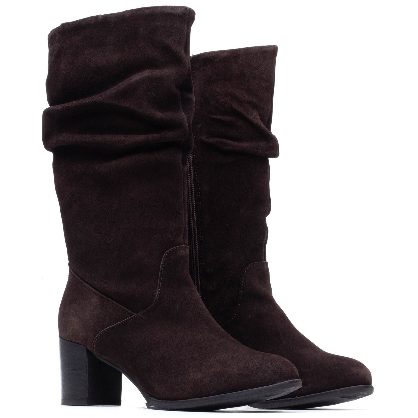 Hush Puppies Cosima Suede Women's Chocolate Heeled Knee High Boots