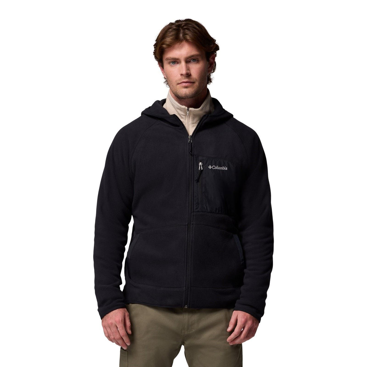 Columbia Fast Trek Overlay Hooded Full Zip Men's Black Fleece Jacket
