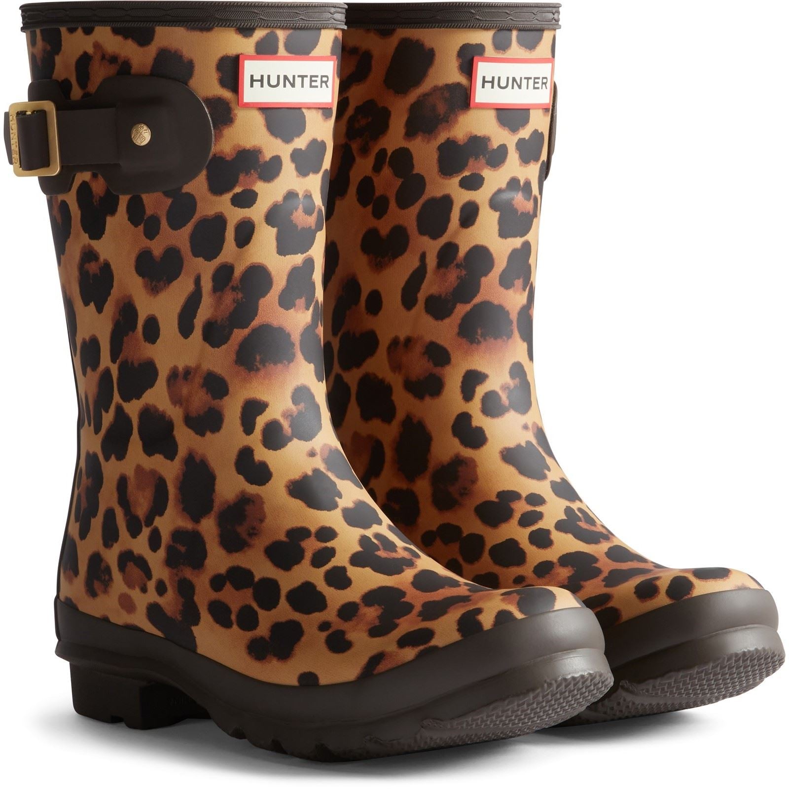Hunter Original Short Leopard Boot Rubber Women's Leopard Print/Chocolate Brown Wellington Boots