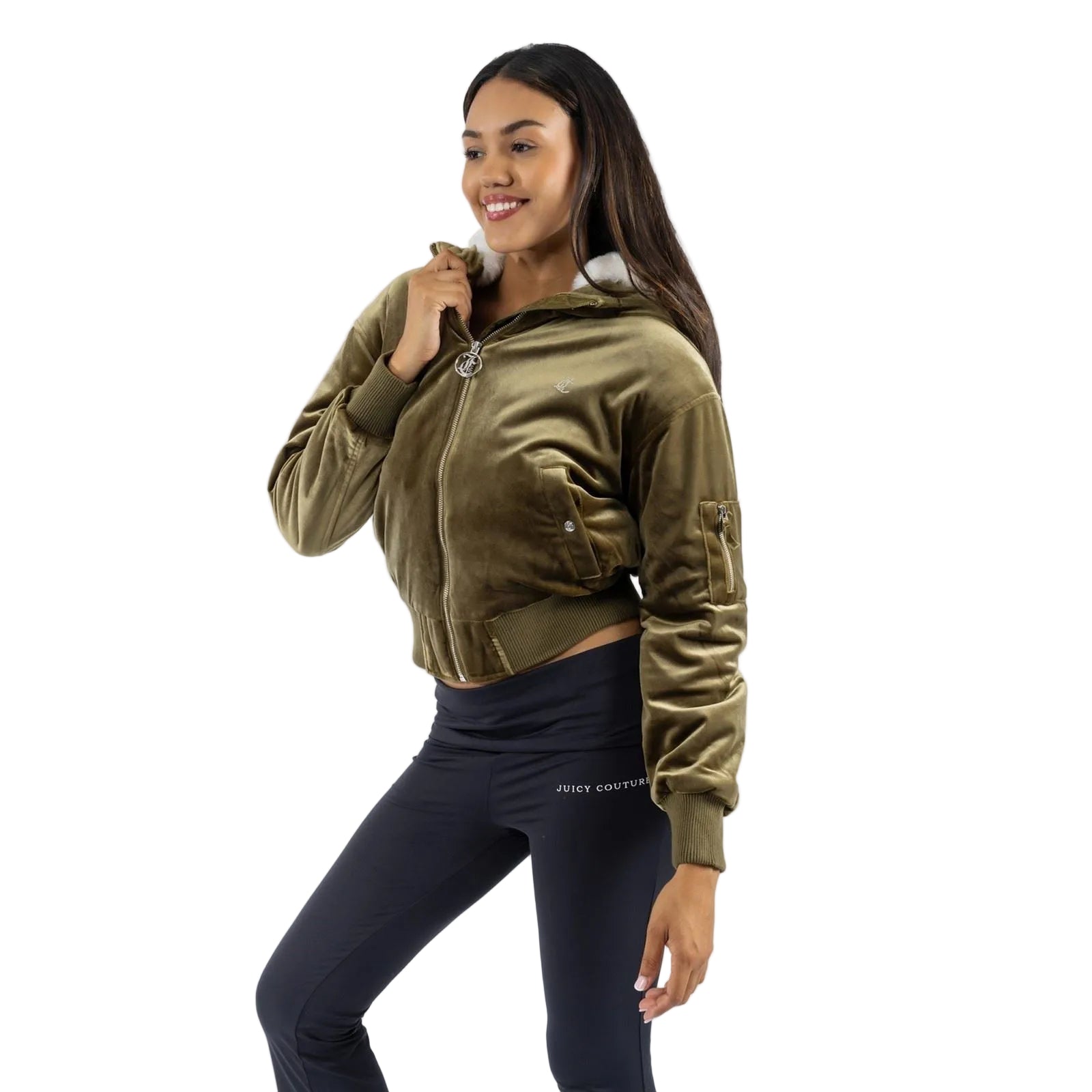 Juicy Couture Fur Rydell Women's Green Bomber Jacket