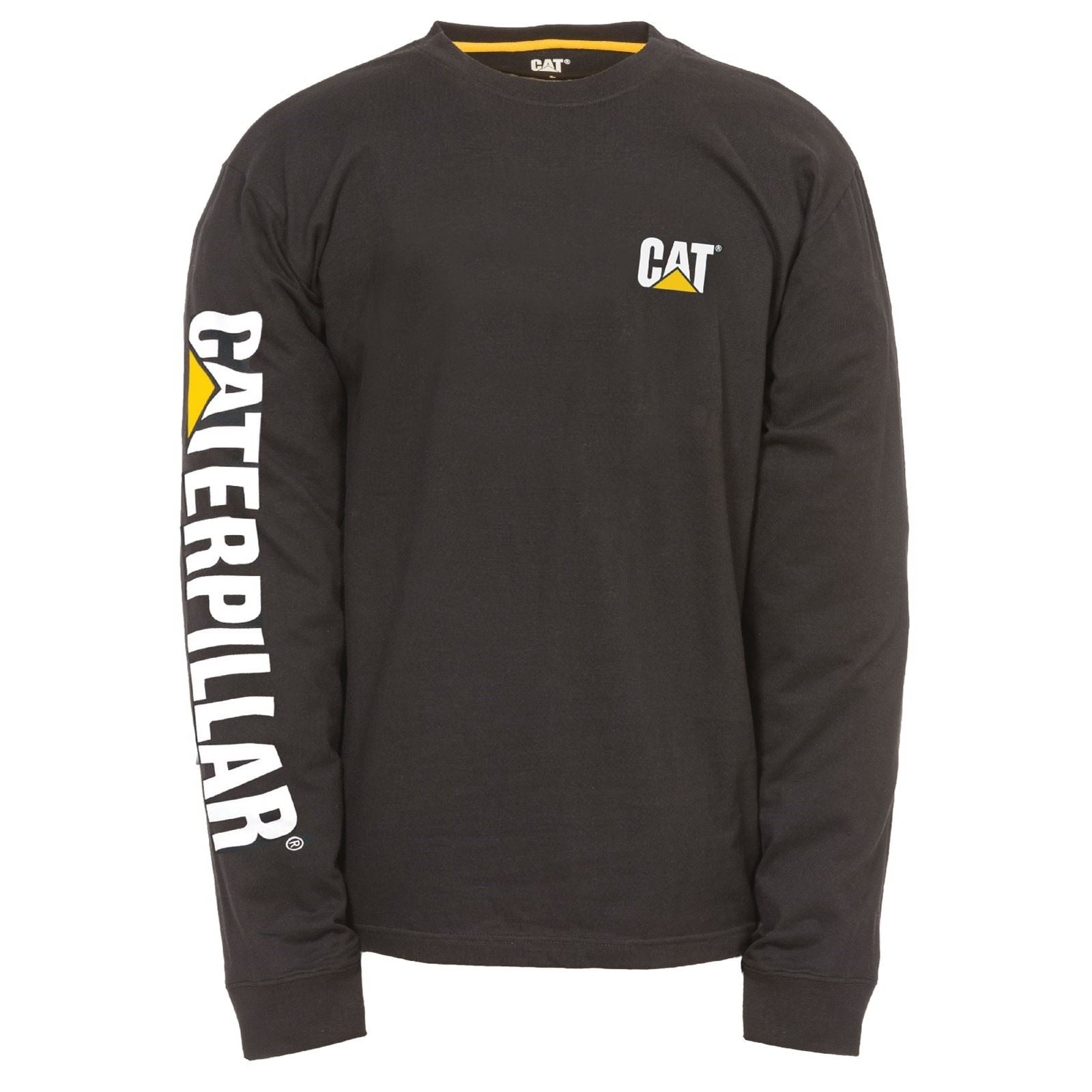 Caterpillar Trademark Banner Long Sleeve Cotton Men's Black T-Shirt