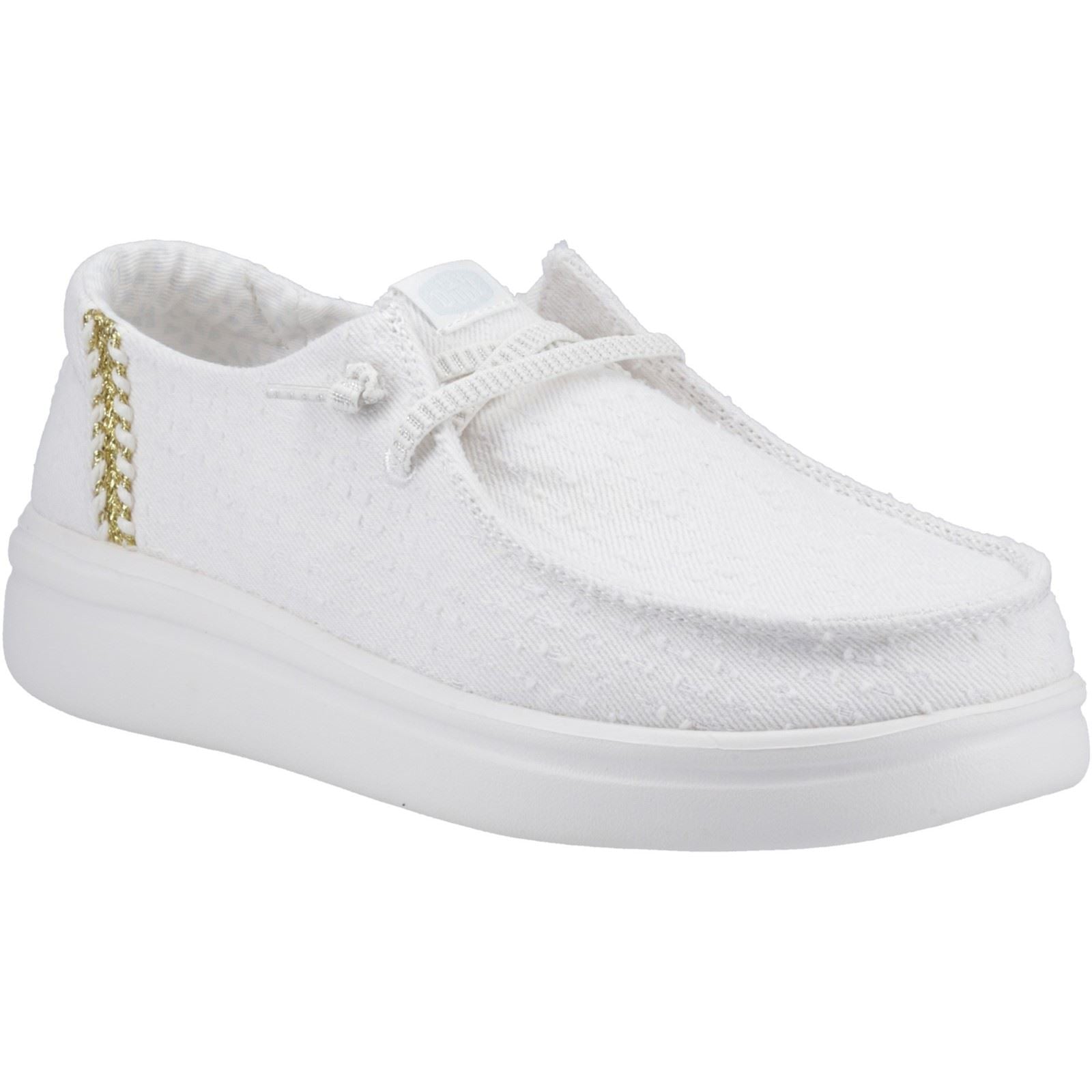 HEYDUDE Wendy Rise Perf Canvas Synthetic Blend Women's White Moccasins Shoes