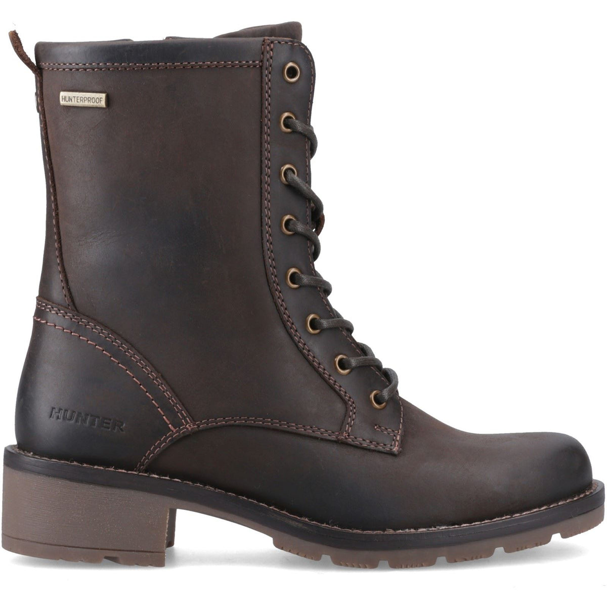 Hunter Maree Lace Mid WP Leather Women's Chocolate Brown Heeled Mid Calf Boots