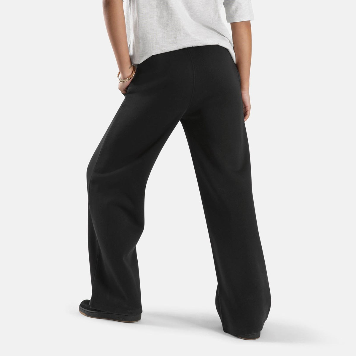 Reebok ID 2-Col Logo Wide Leg Pants Cotton Women's Black Sweatpants