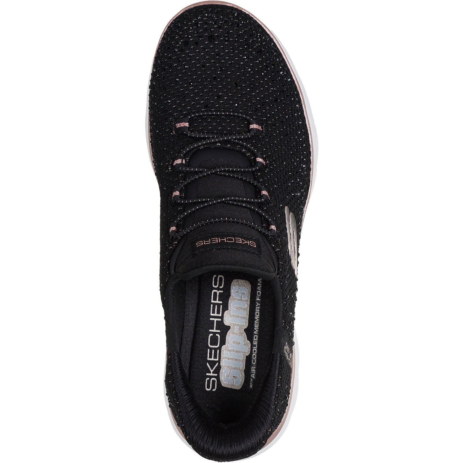 Skechers Summits Brilliant Shine Women's Black Mesh/Rose Gold Trim Trainers