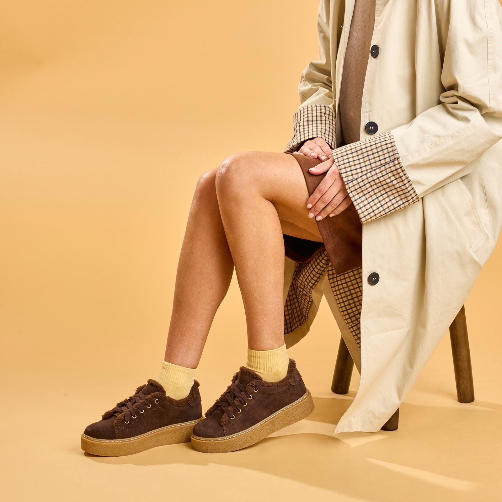 Hush Puppies Brinlee Fur Suede Women's BROWN Trainers