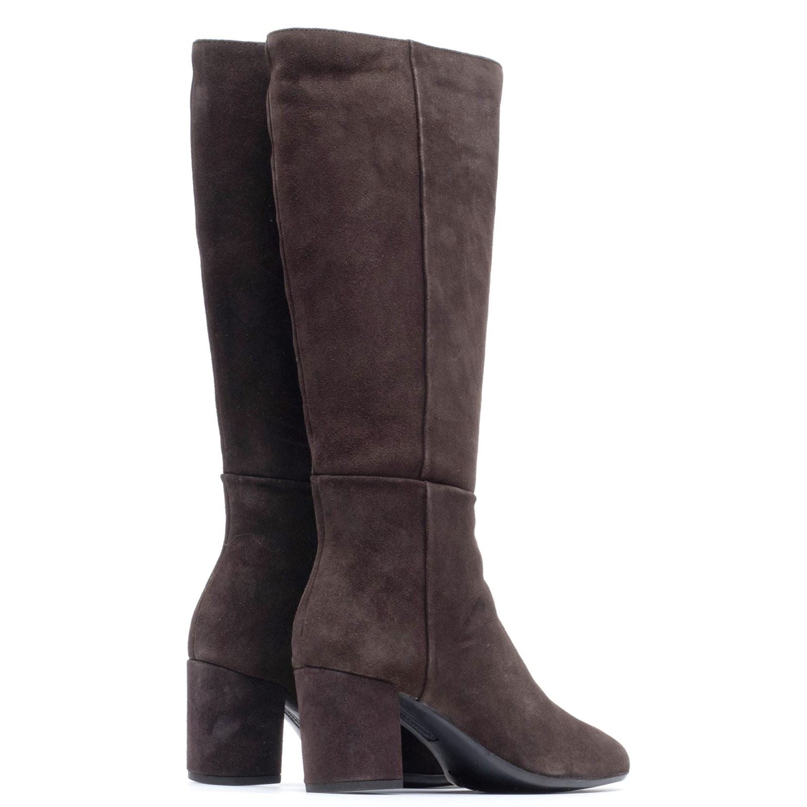 Hush Puppies Oprah Suede Long Leather Women's Chocolate Heeled Knee High Boots