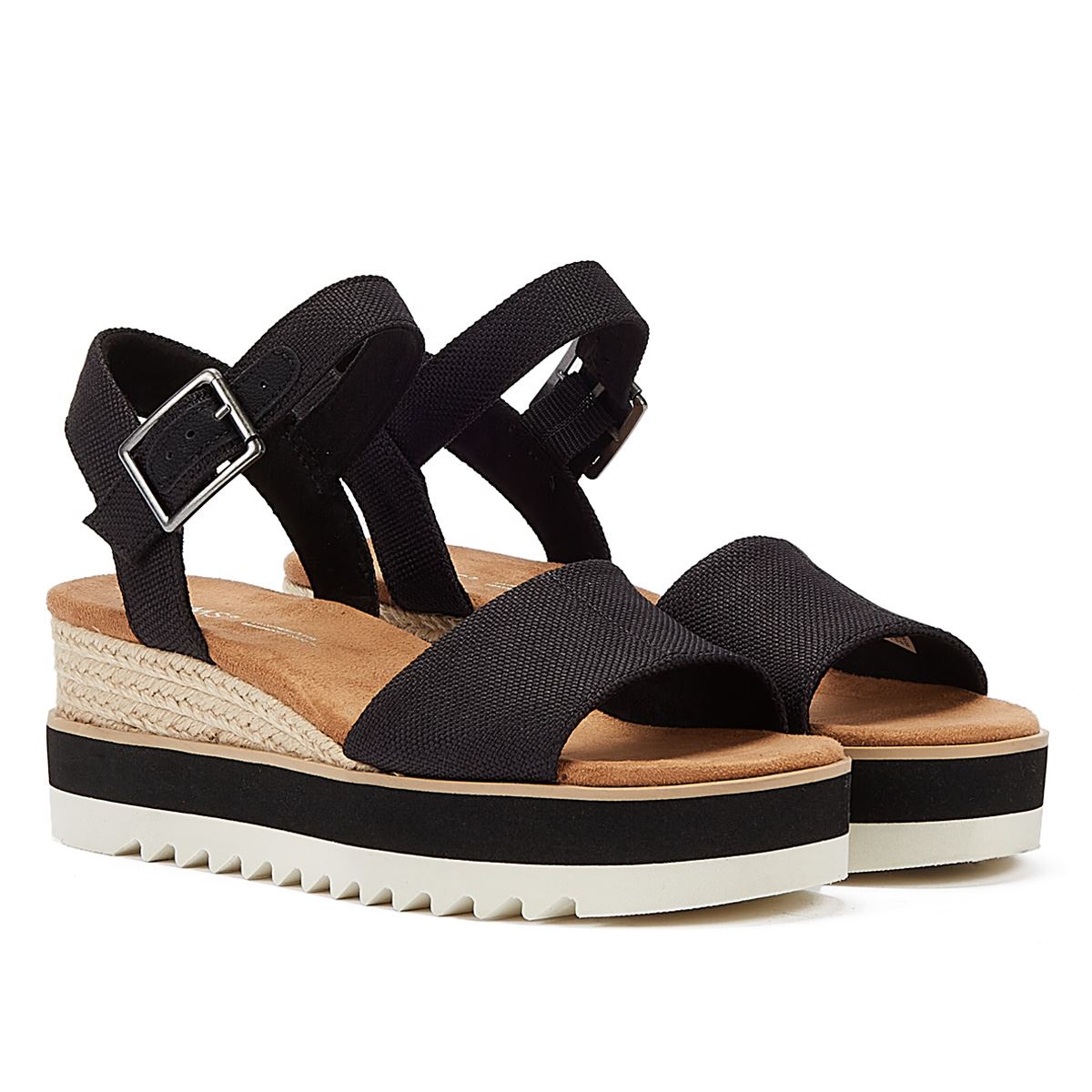 TOMS Marisol Open Toe Ankle Strap Wedge Sandals in Black | Lyst