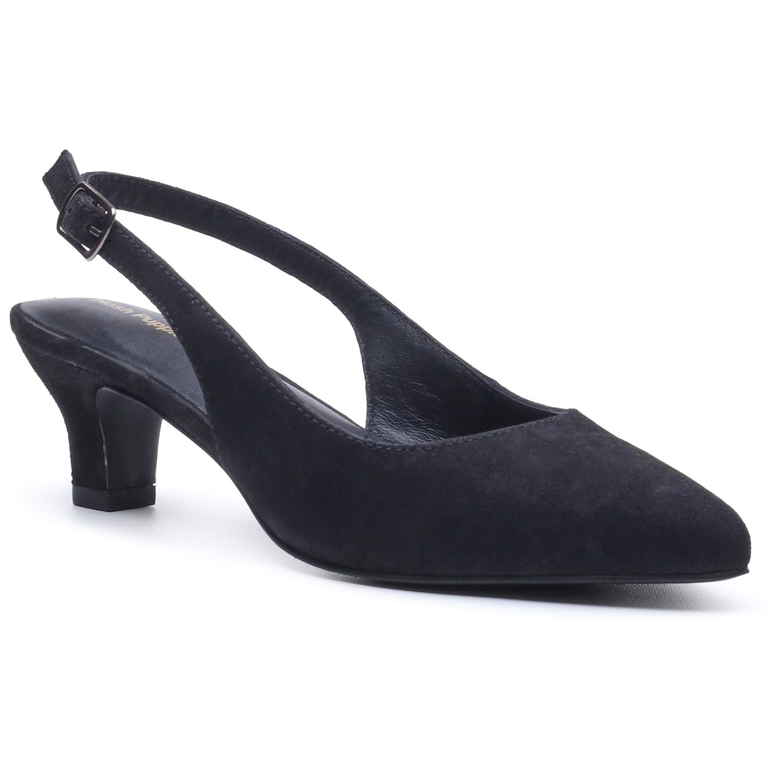 Hush Puppies Nahla Buckle Kitten Heel Women's Black Pointy Slingback Shoes