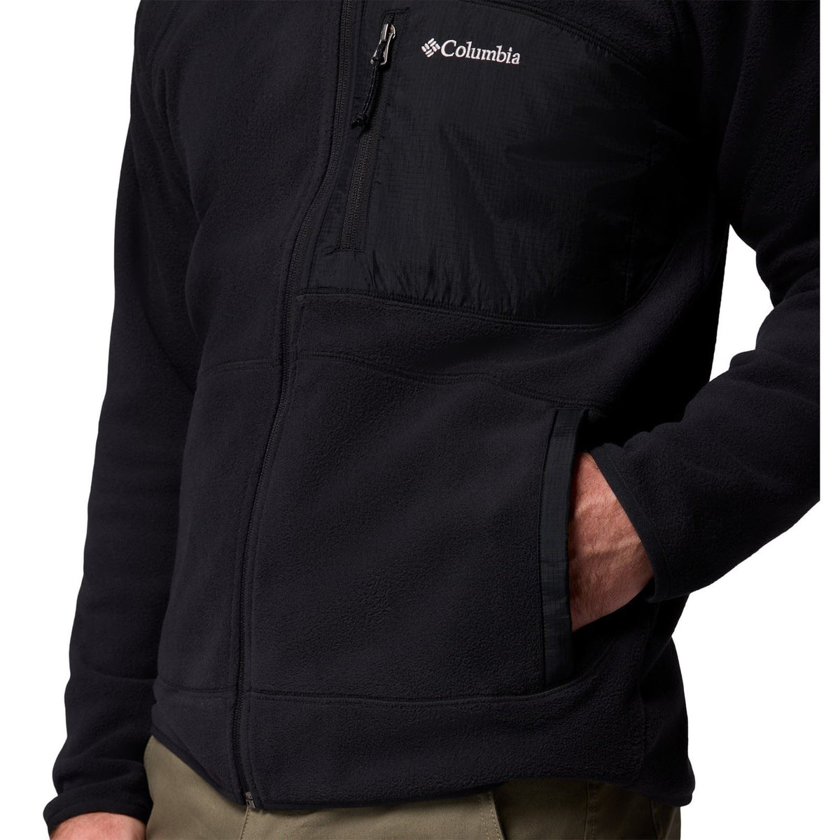 Columbia Fast Trek Overlay Hooded Full Zip Men's Black Fleece Jacket