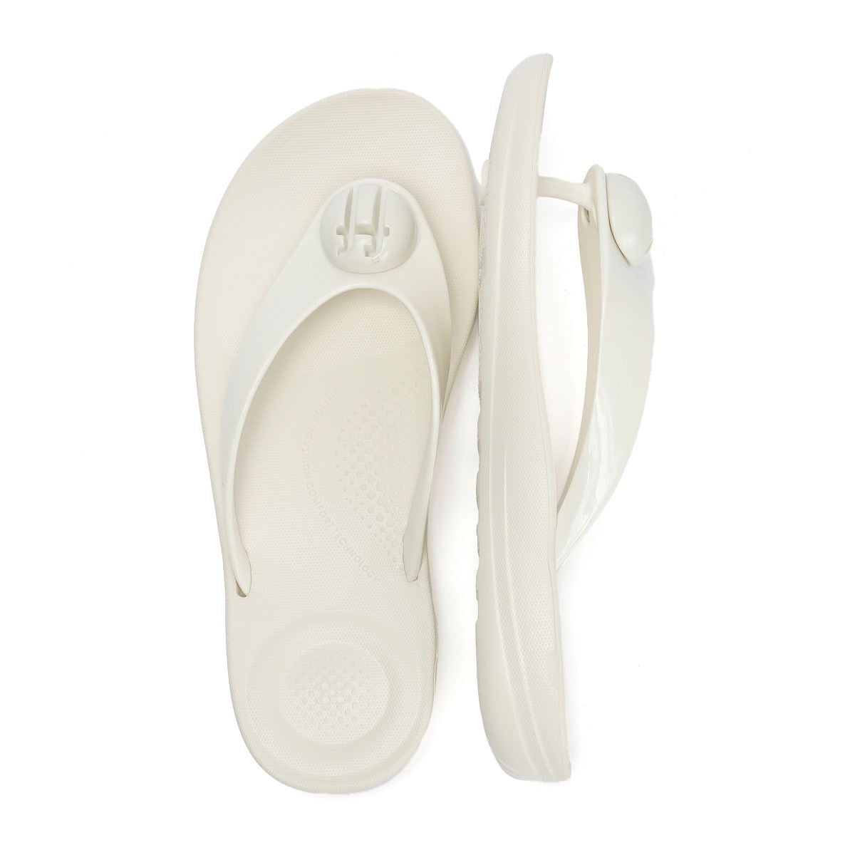 FitFlop Iqushion Glossy Button Women's Cream Flip Flops