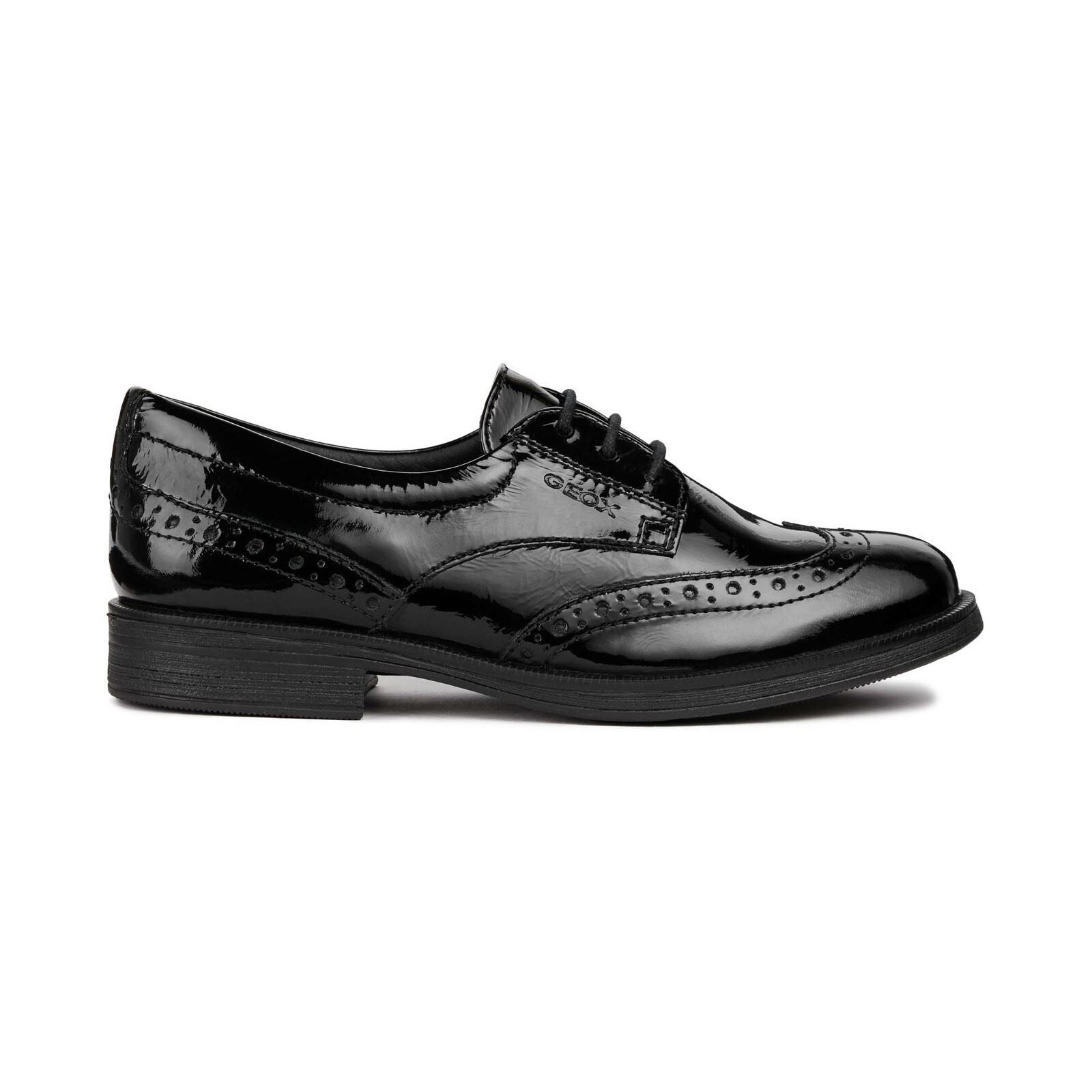 Geox J Agata D Leather Black Patent Brogues