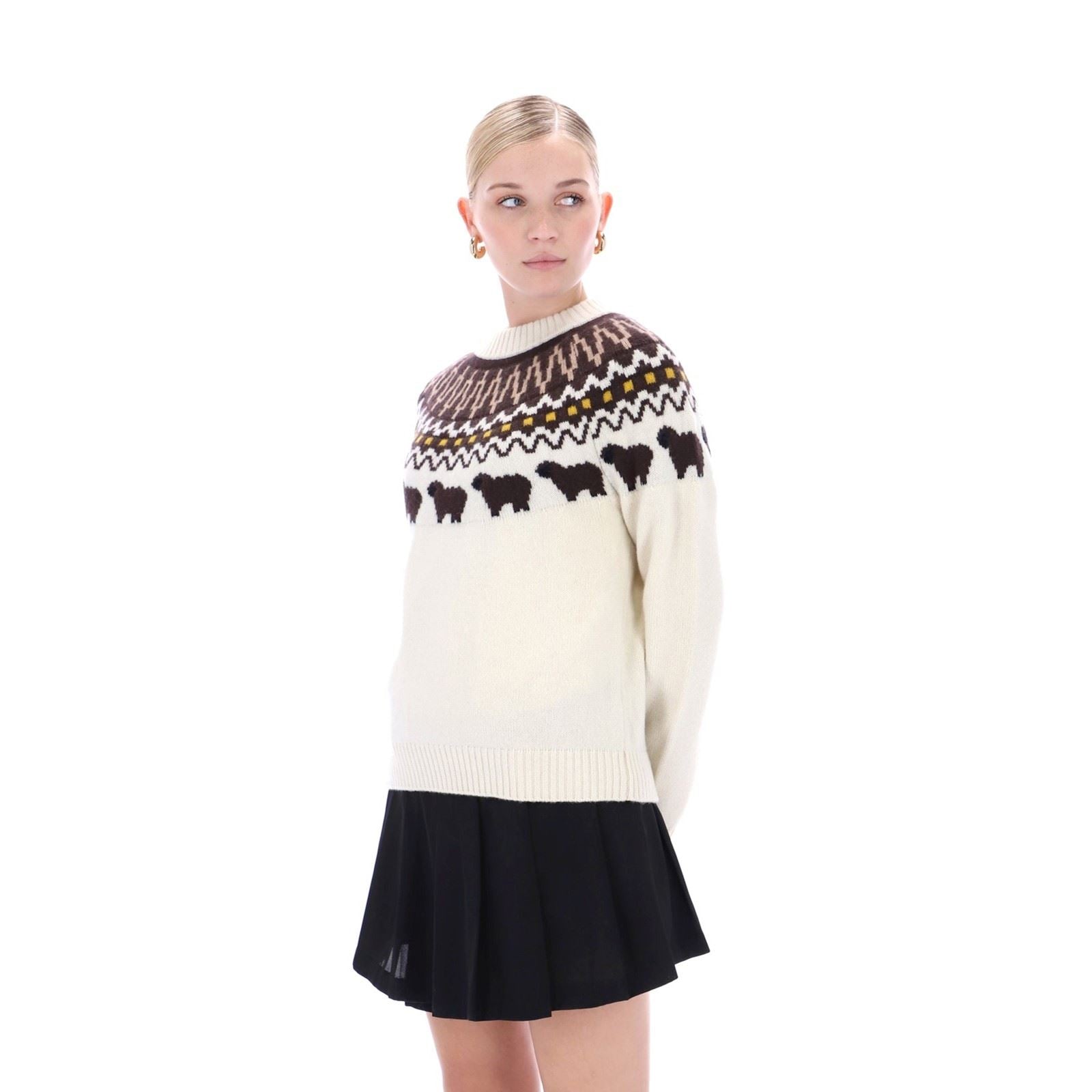 Hunter Ashie Crew Fair Isle Knit Polyester Women's White Crew Neck Jumpers