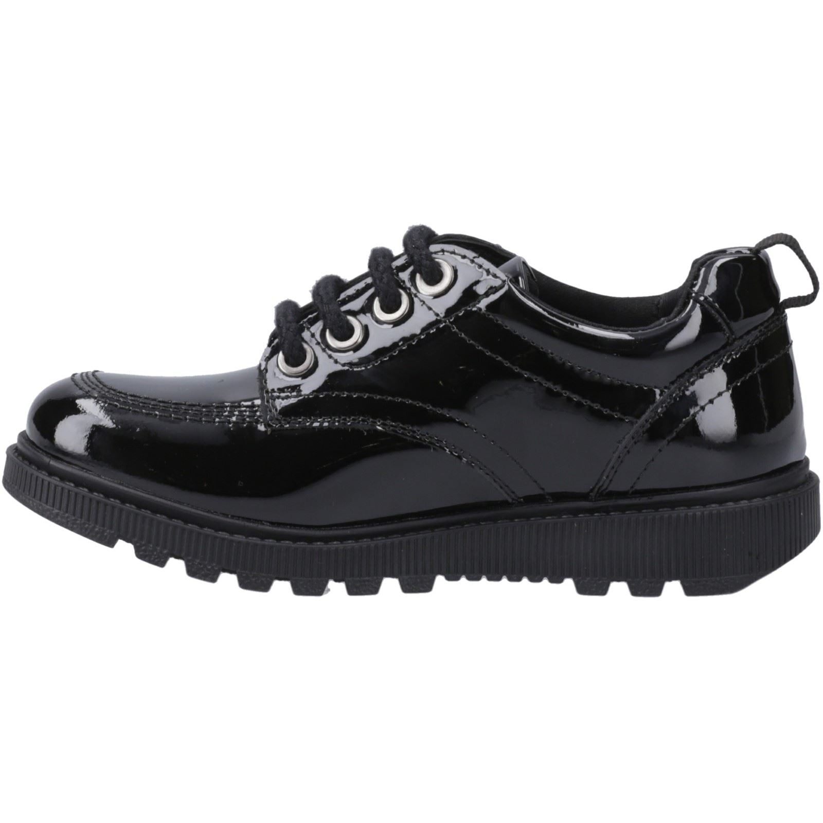 Hush Puppies Keeley Patent Leather Junior Black Lace-Up Shoes
