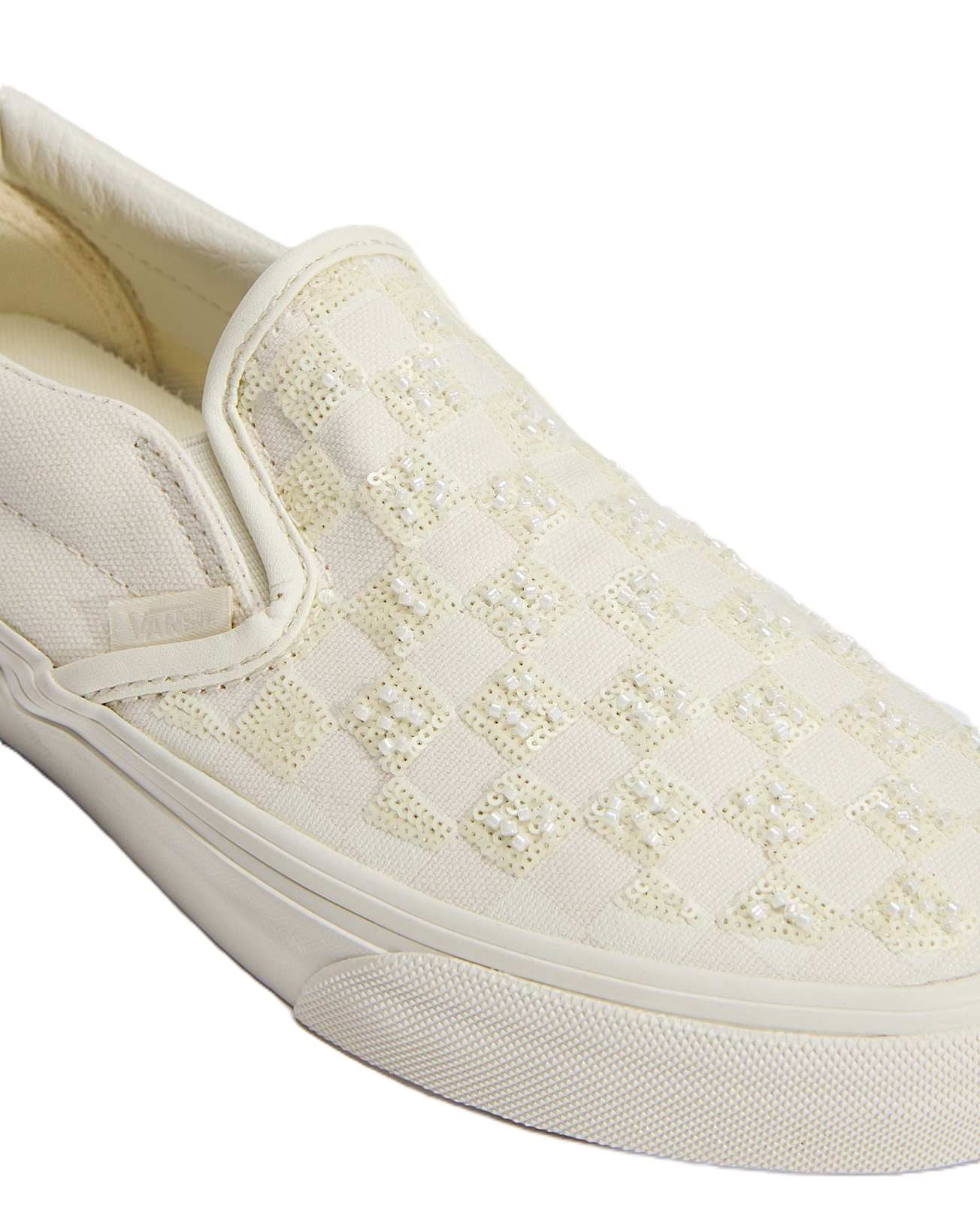 Vans Classic Slip-On  Women's Canvas White Beaded Checkerboard Trainers