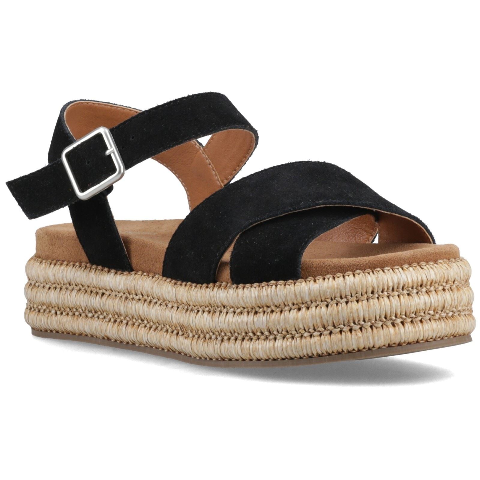 Hush Puppies Rosa Rafia Sandal Leather Women's Black Sandals