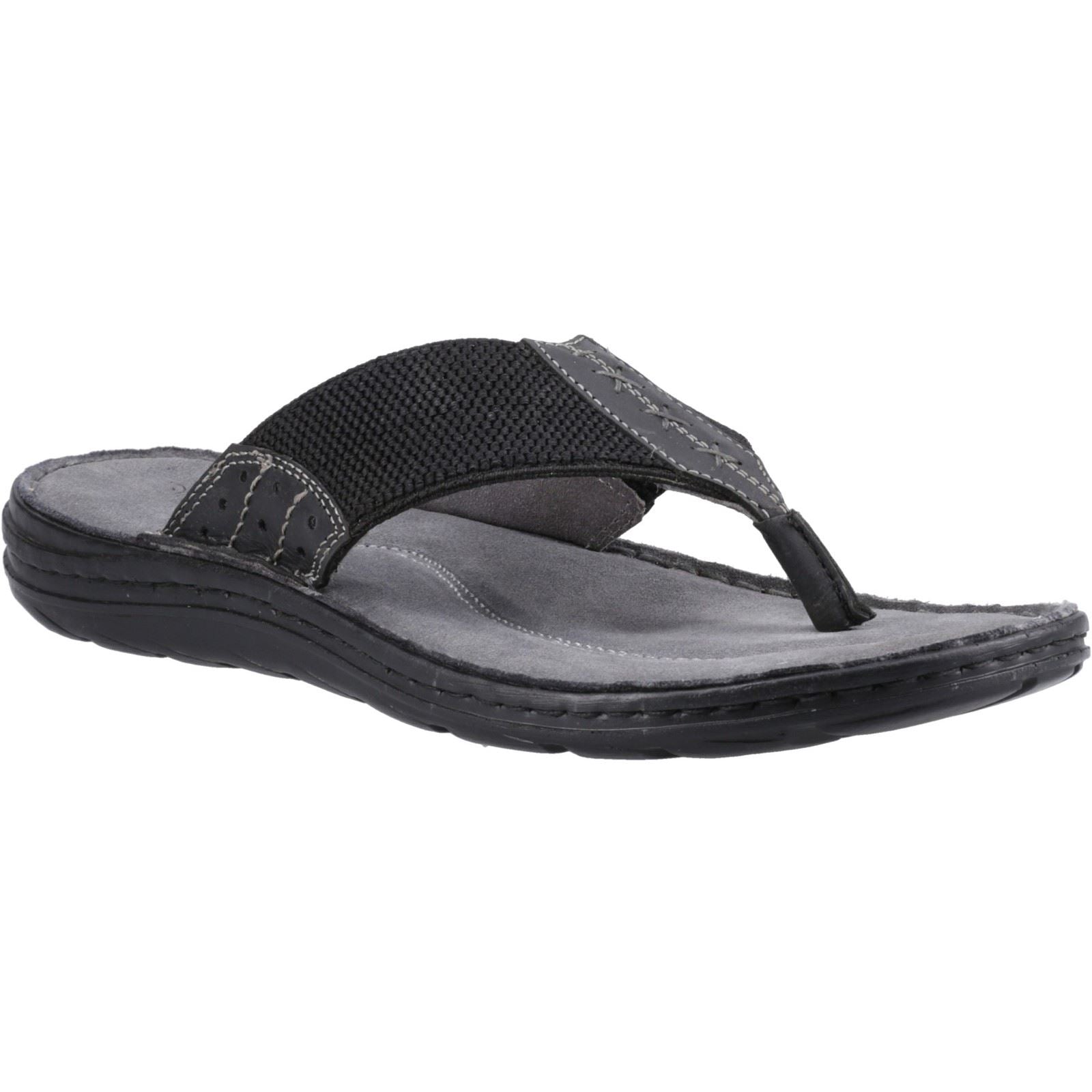 Hush Puppies Alan Toepost Leather Men's Black Flip Flops