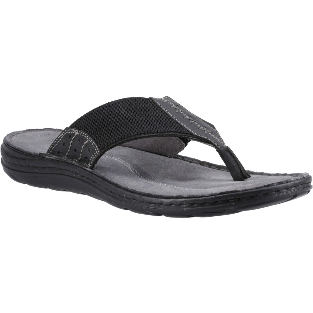 Hush Puppies Alan Toepost Leather Men's Black Flip Flops